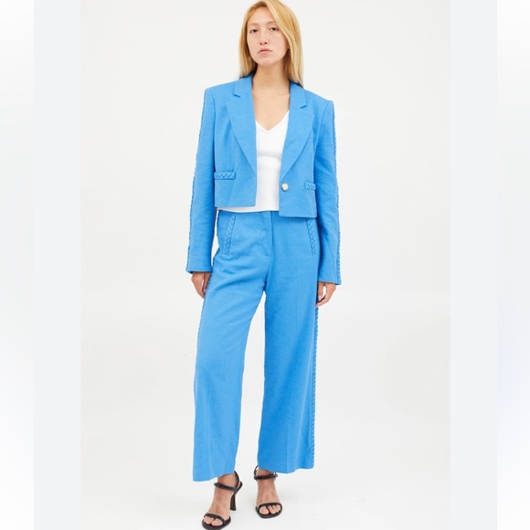 SET Veronica Beard Behren Suit Jacket Blue 4 Crop Wide Leg Dova Trouser - Picture 4 of 16